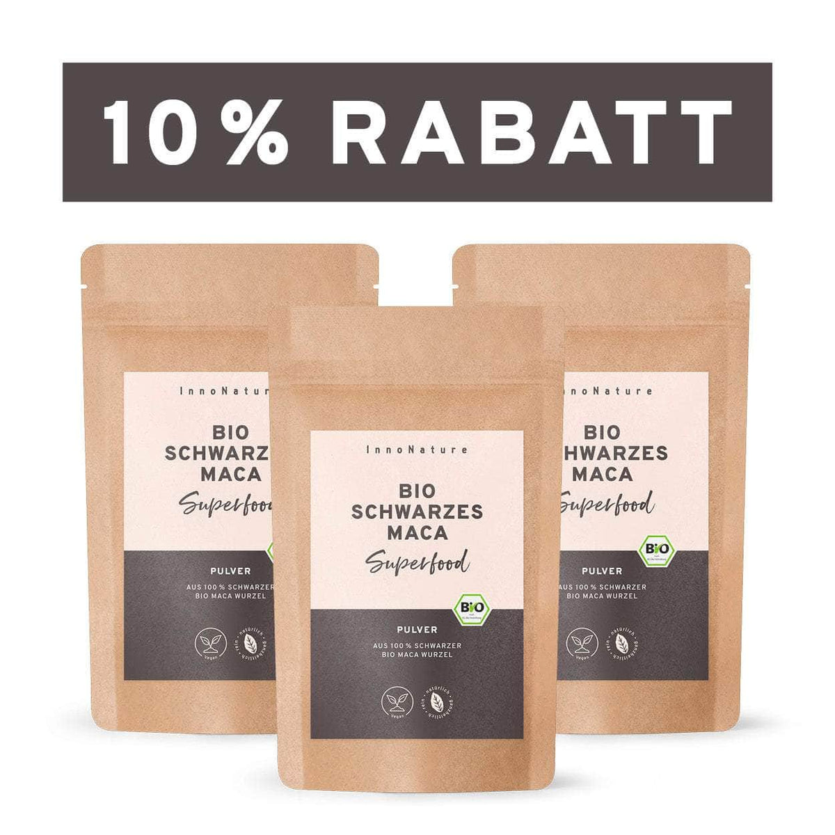 InnoNature Pulver 3x 200g Pulver Bio Schwarzes Maca Pulver
