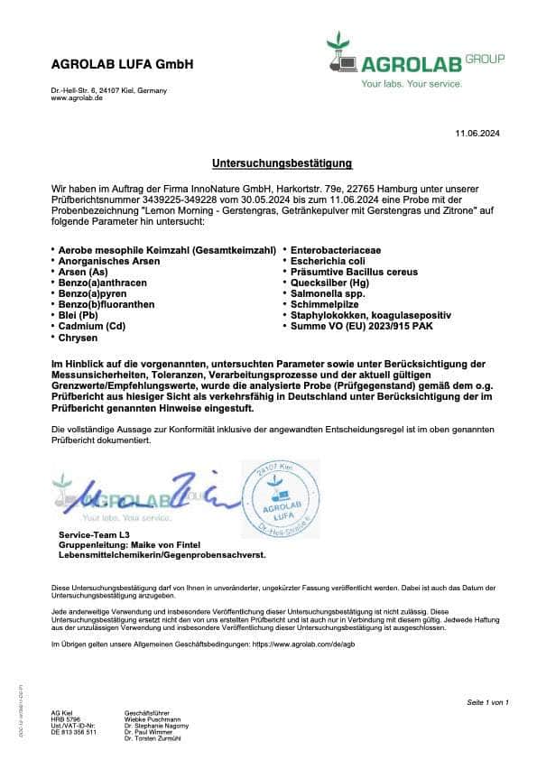 InnoNature Pulver Bio Lemon Morning - Gerstengras