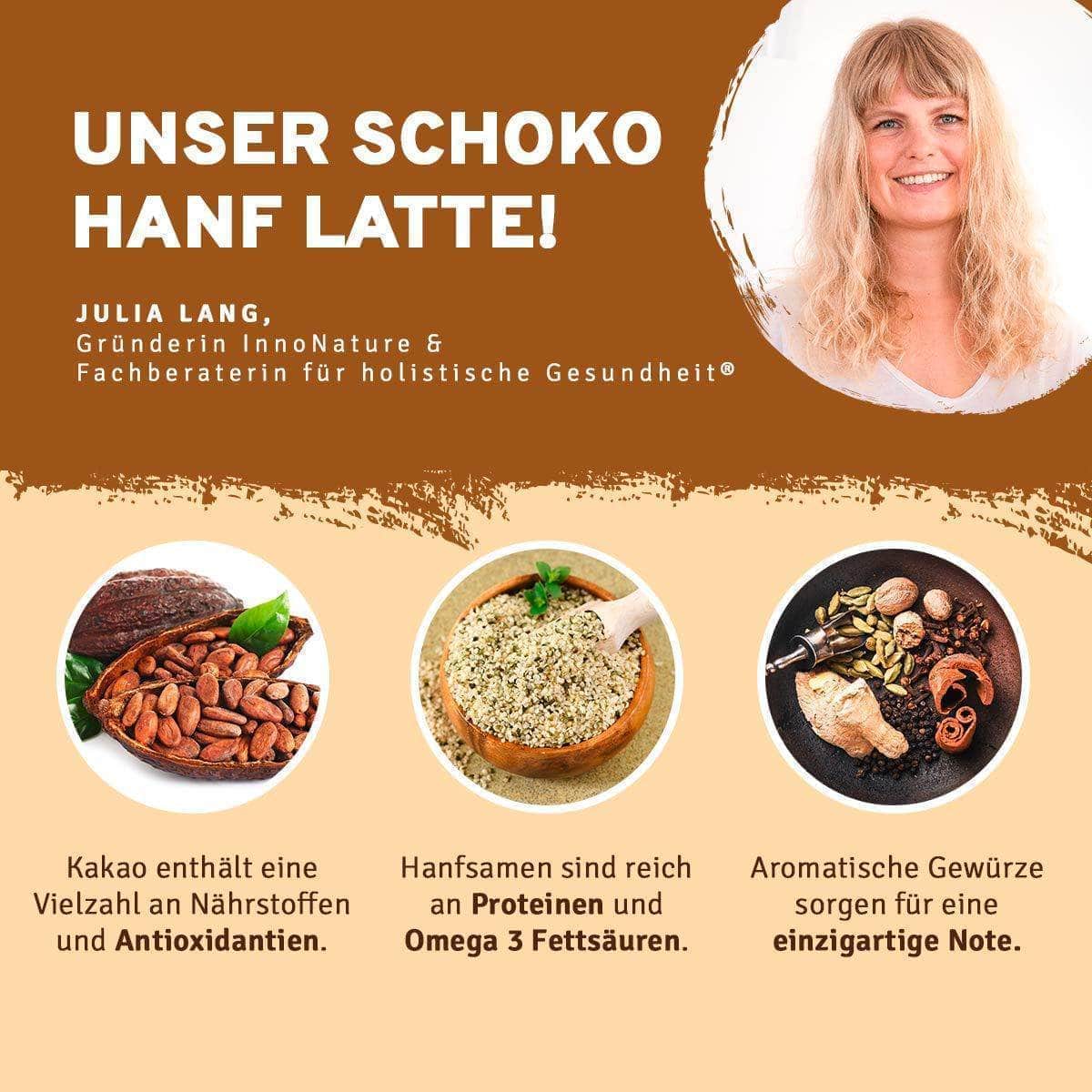 InnoNature 1x Bio Kurkuma Latte, 1x Bio Matcha Vanille Latte, 1x Bio Schoko Hanf Latte Latte-Love-Paket