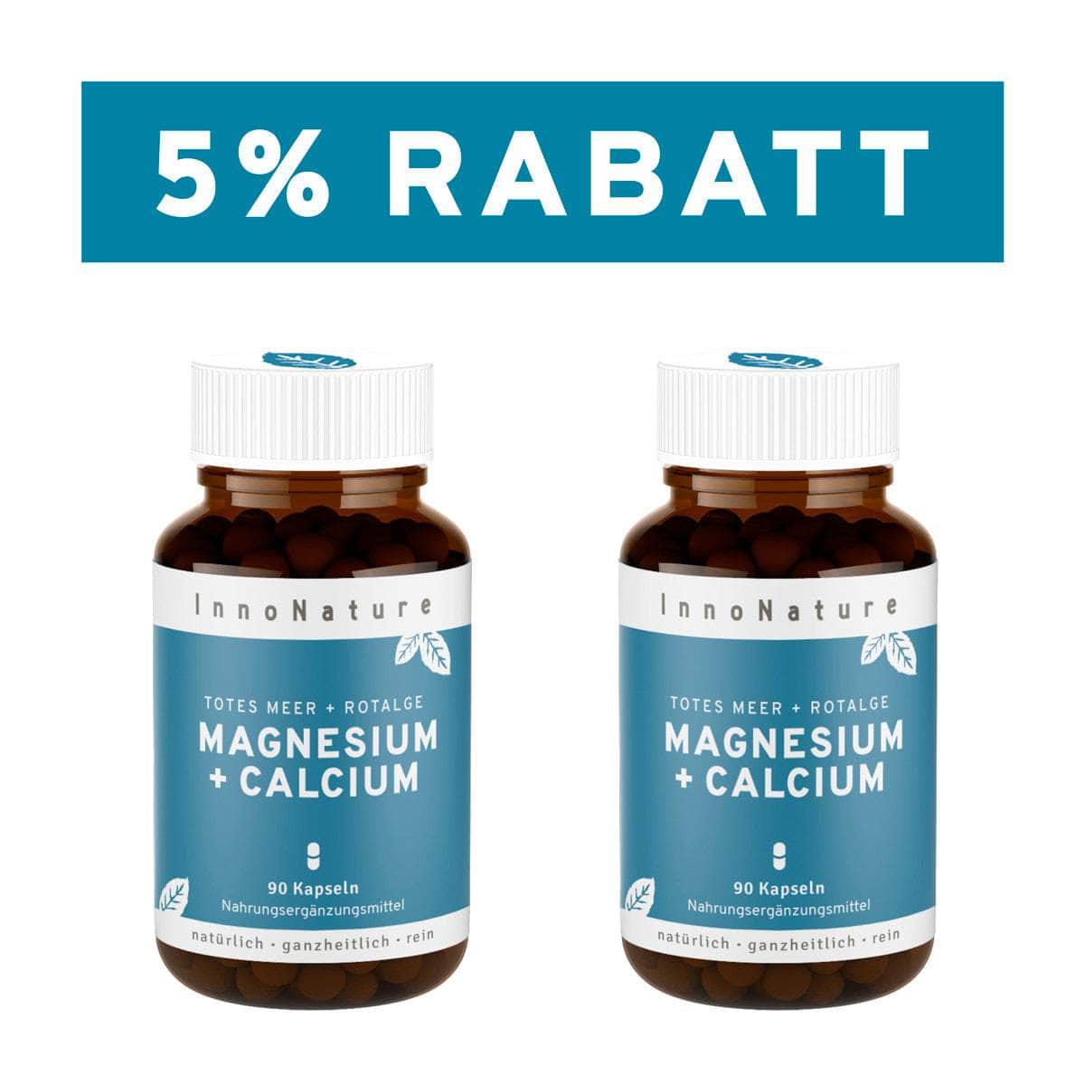 InnoNature Kapseln 2x Monatsvorrat (180 Kapseln) Magnesium + Calcium Kapseln