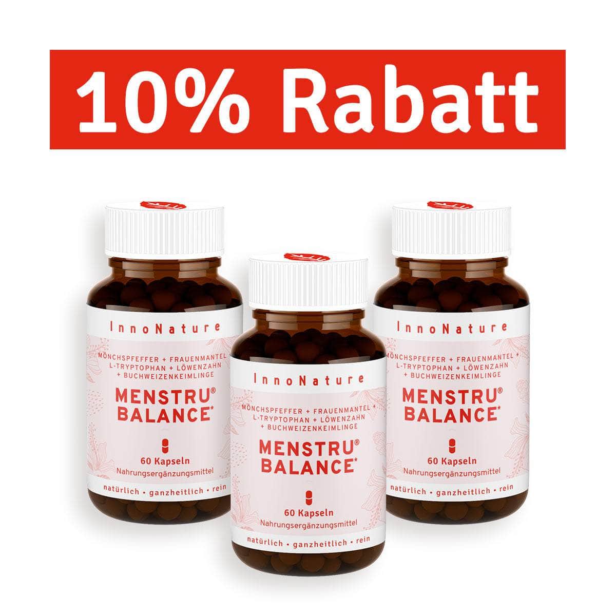InnoNature Kapseln 3x 60 Kapseln Menstru® Balance Kapseln: Mönchspfeffer, Frauenmantel, L-Tryptophan, Löwenzahn und Vitamin B6