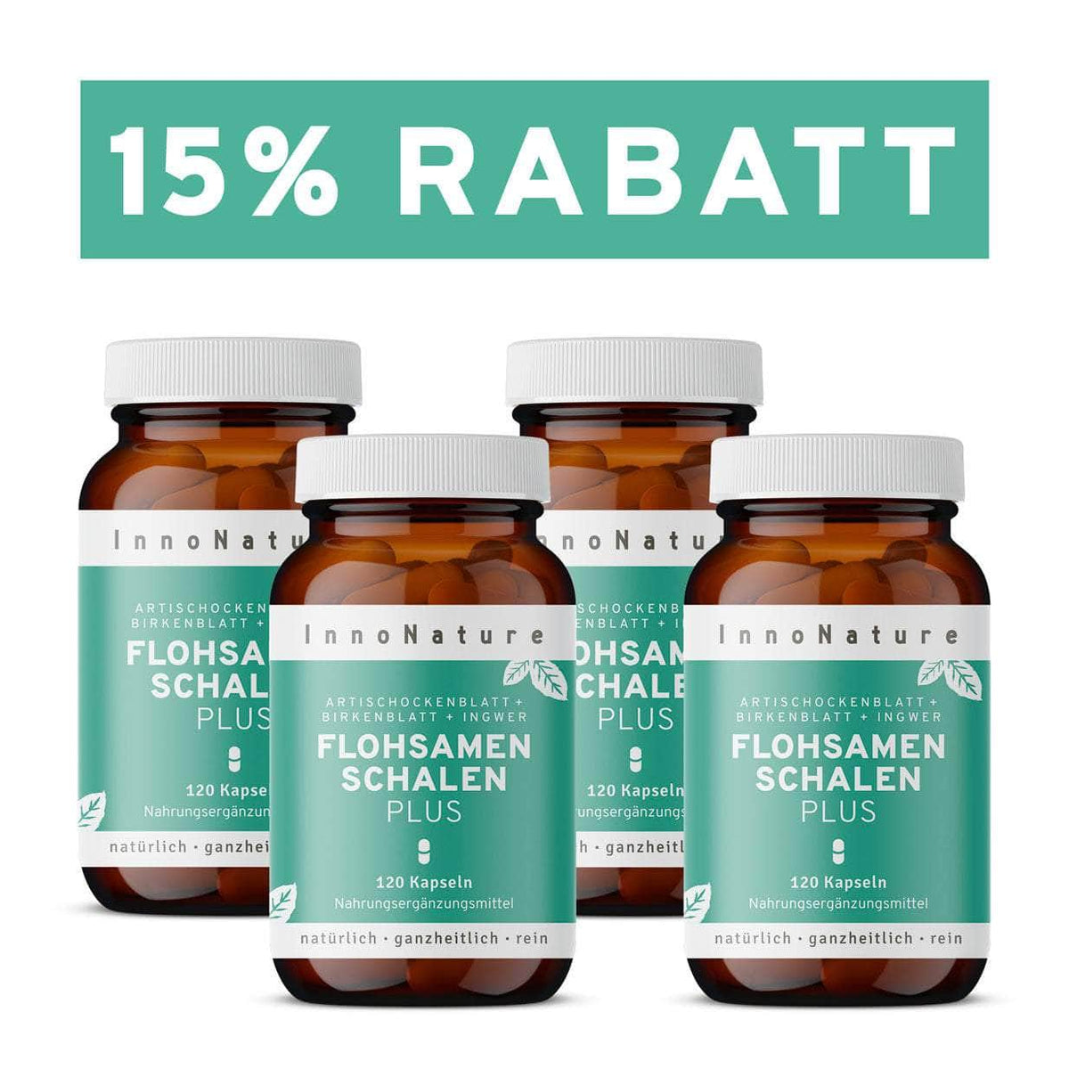 InnoNature Kapseln 4x Monatsvorrat (4x120 Kapseln) Flohsamenschalen Plus Kapseln