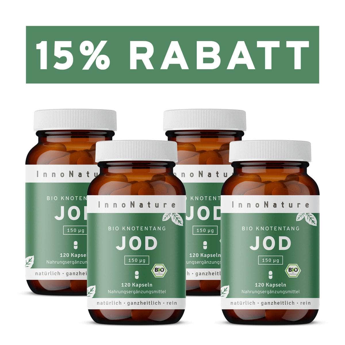 InnoNature Kapseln 4x Viermonatsvorrat (4x120 Kapseln) Bio Jod Kapseln: Knotentang