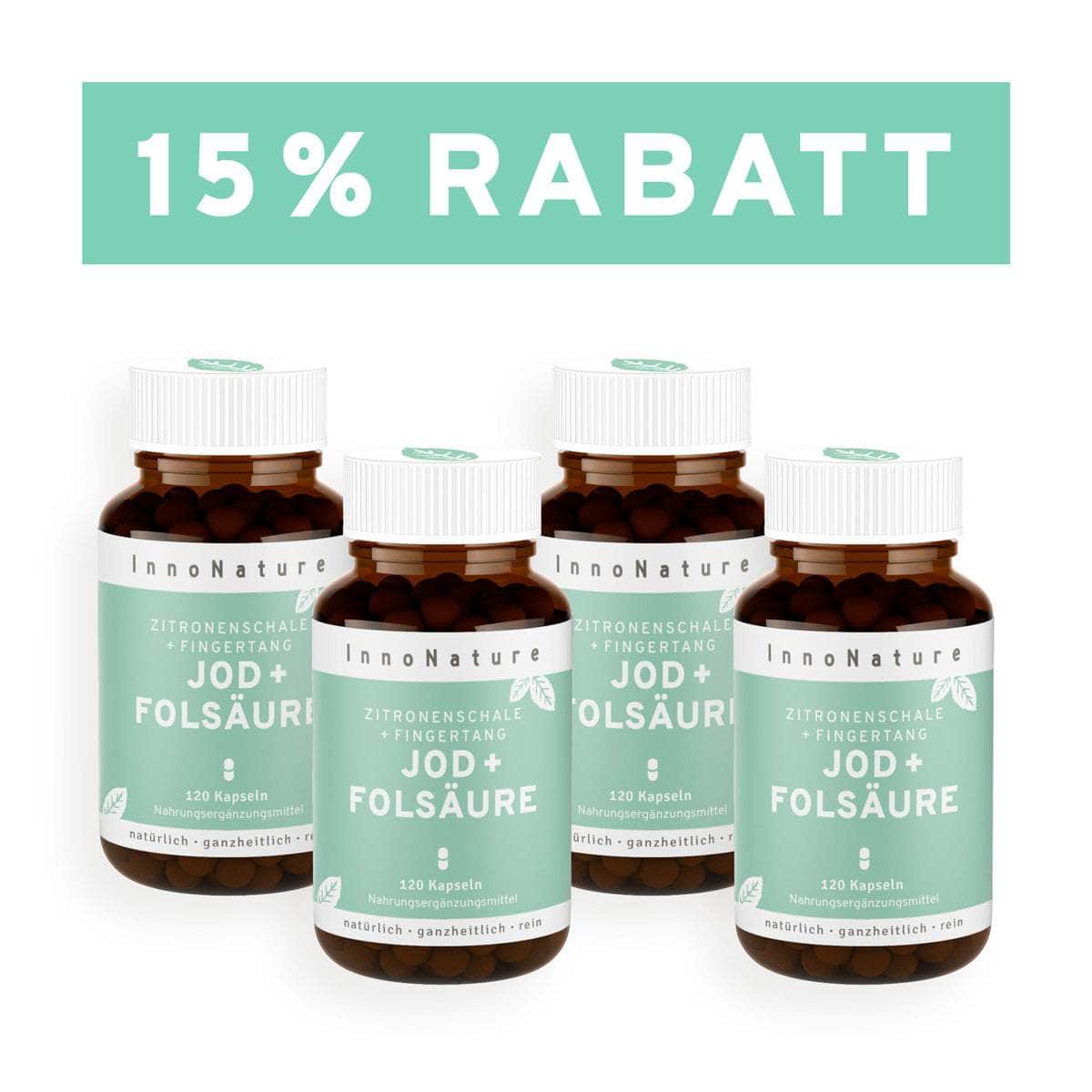 InnoNature Kapseln 4x Viermonatsvorrat (4x120 Kapseln) Kelp + Spinat: Natürliche Jod + Folsäure Kapseln