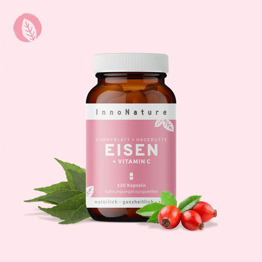 InnoNature Kapseln Eisen + Vitamin C Kapseln aus Curryblättern + Hagebutte