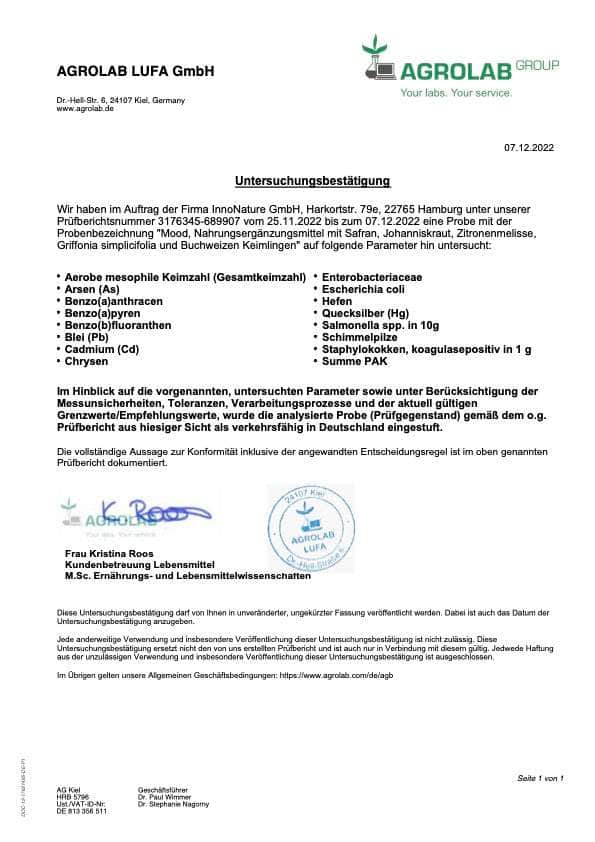 InnoNature Kapseln Mood Kapseln: Safran, Johanniskraut, Zitronenmelisse, L-5-HTP und Buchweizen Keimlinge