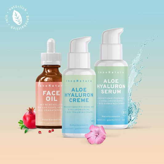 InnoNature Öl 1x Vorteil (1x Aloe Hyaluron Creme, 1x Aloe Hyaluron Serum, 1x Bio Face Oil) Hydro Face Paket