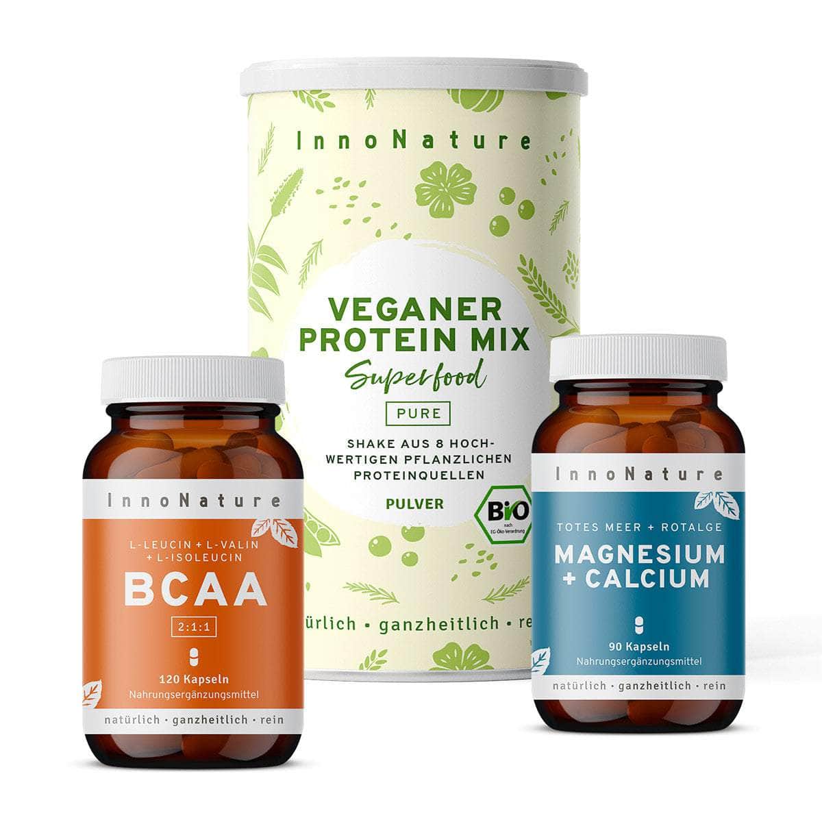 InnoNature Pakete 1x Vorrat (1x HHN, 1x Vegan Kollagen Support, 1x Biotin) Muskelaufbau Paket