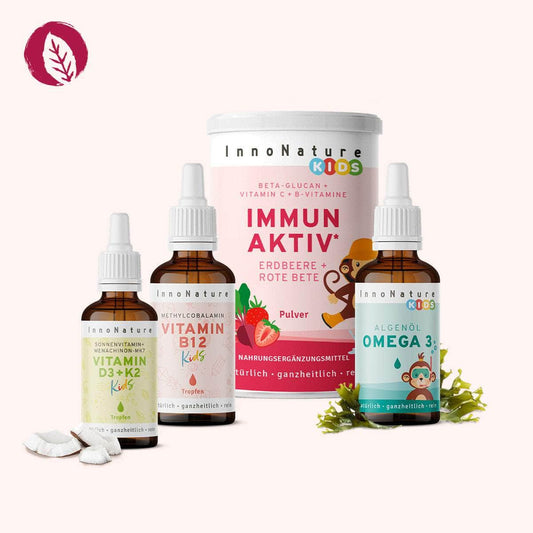InnoNature Pakete 1x Vorrat (1x Omega 3 Kids, 1x Vitamin D3+K2 Kids, 1x Immun Kids, 1x Vitamin B12 Kids) Kids-Paket