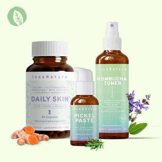 InnoNature Pakete 1x Vorteil (1 x Pickelpaste 1x Bakuchiol Serum 1x Daily Skin Kapseln) Unreine Haut Paket