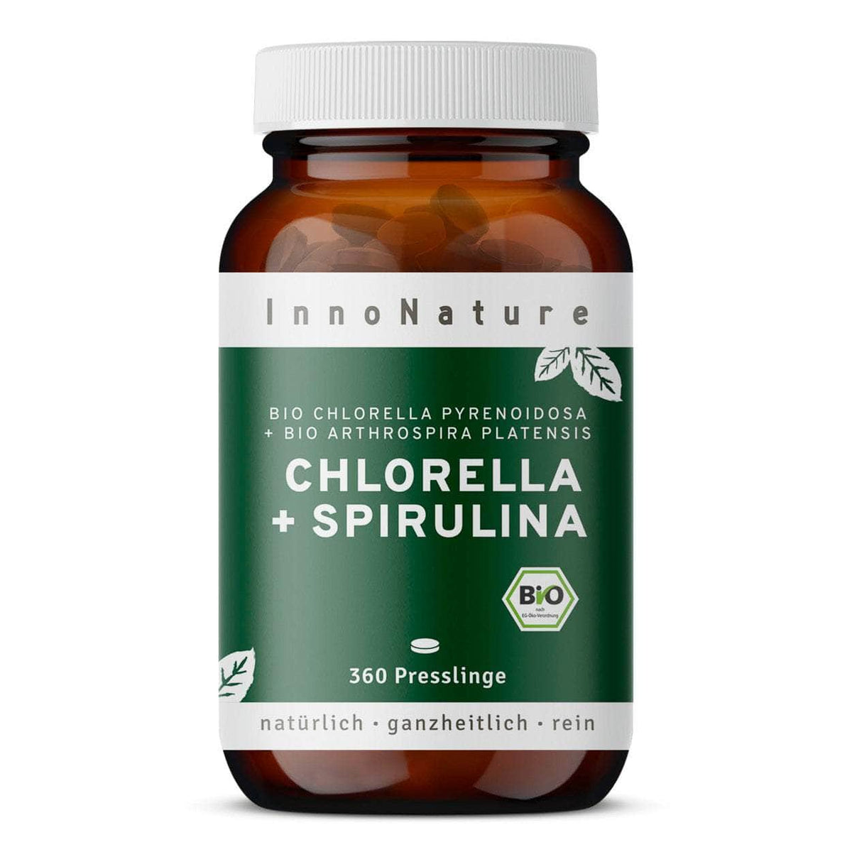 InnoNature Presslinge 1x Monatsvorrat (360 Presslinge) Bio Chlorella + Spirulina Presslinge