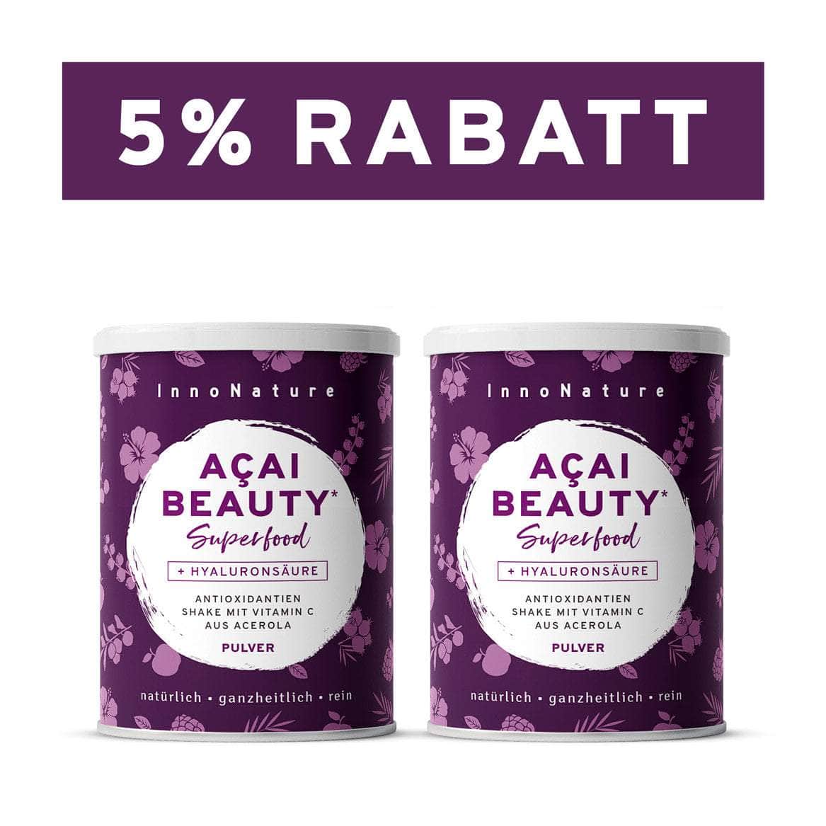 InnoNature Pulver 2x 150g Pulver Açaí Beauty: Antioxidantienshake mit Hyaluronsäure