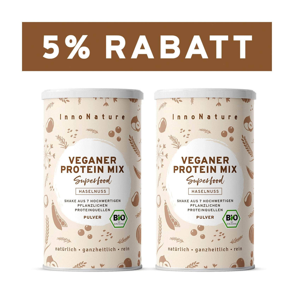 InnoNature Pulver 2x 450g (60 Portionen) Bio Veganer Protein Mix Haselnuss