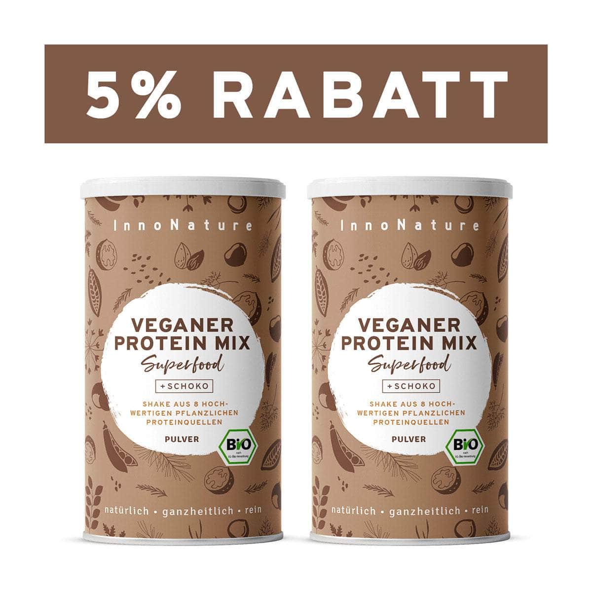 InnoNature Pulver 2x 450g (60 Portionen) Bio Veganer Protein Mix Schoko