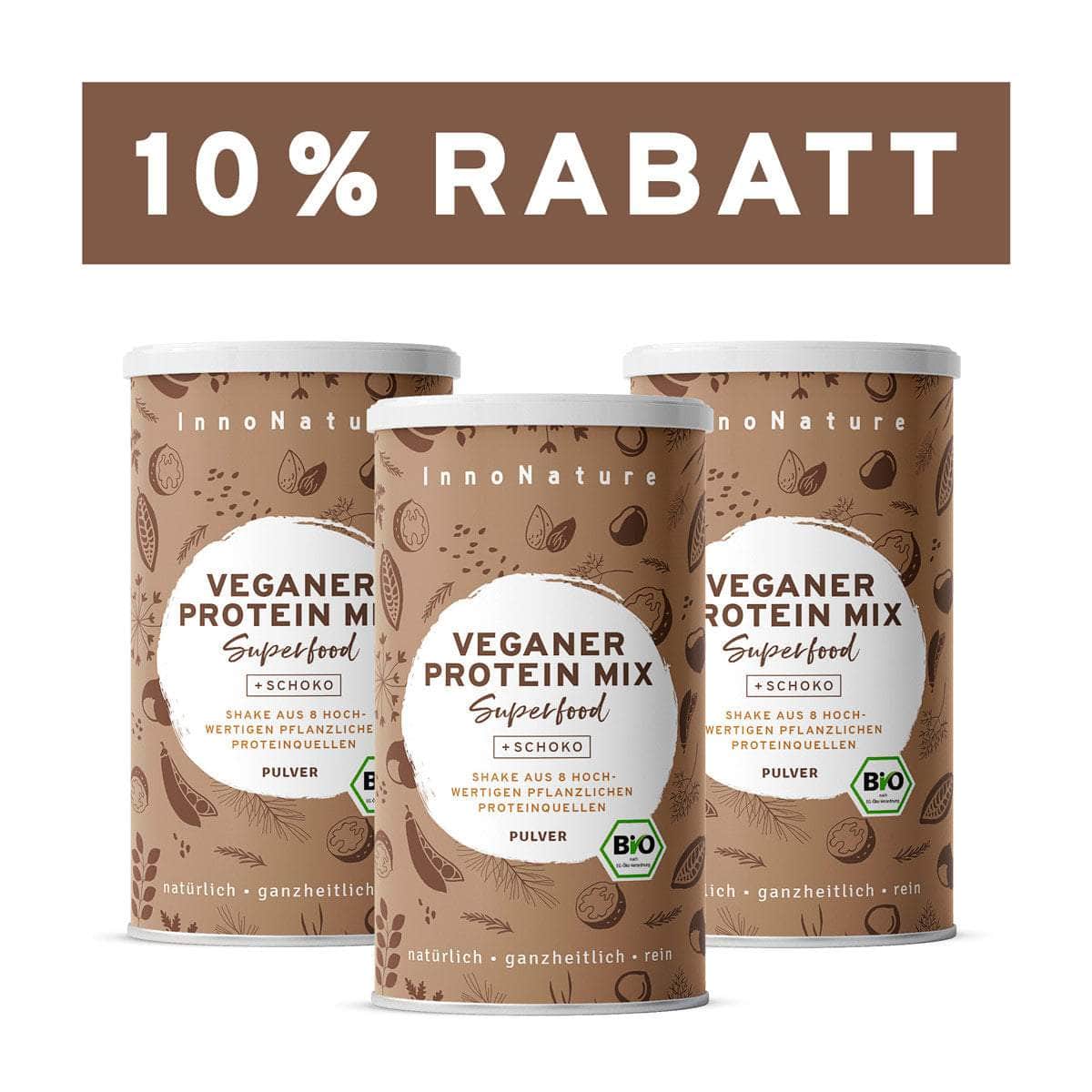 InnoNature Pulver 3x 450g (90 Portionen) Bio Veganer Protein Mix Schoko