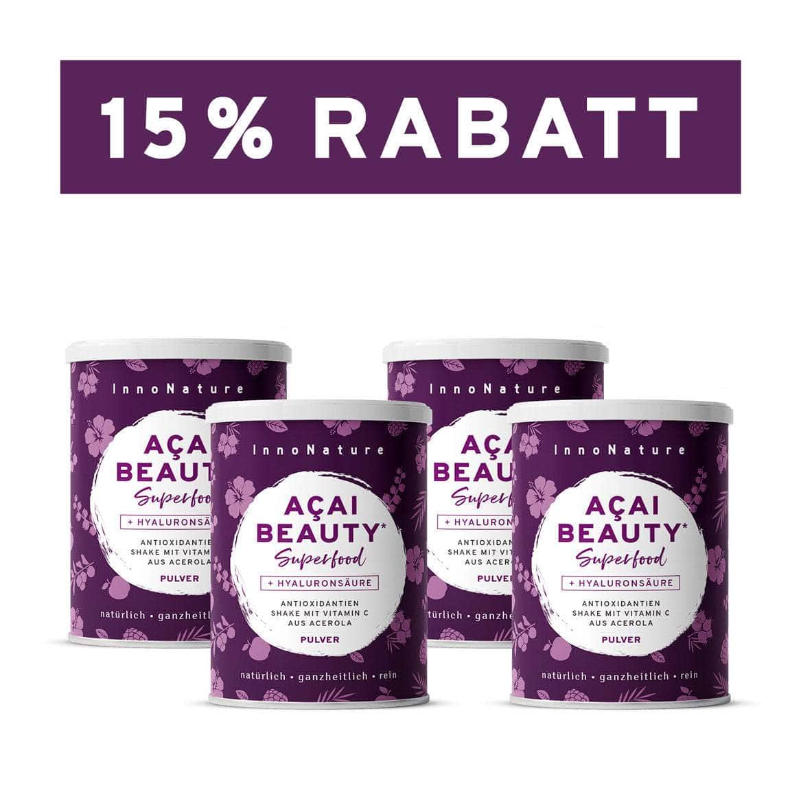 InnoNature Pulver 4x 150g Pulver Açaí Beauty: Antioxidantienshake mit Hyaluronsäure