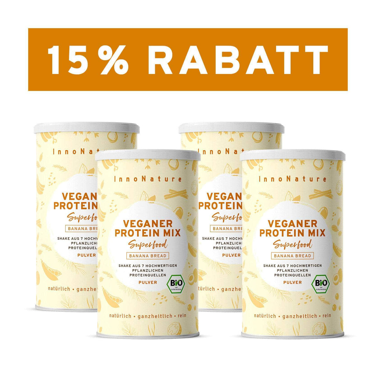 InnoNature Pulver 4x 450g (120 Portionen) Bio Veganer Protein Mix Banana Bread
