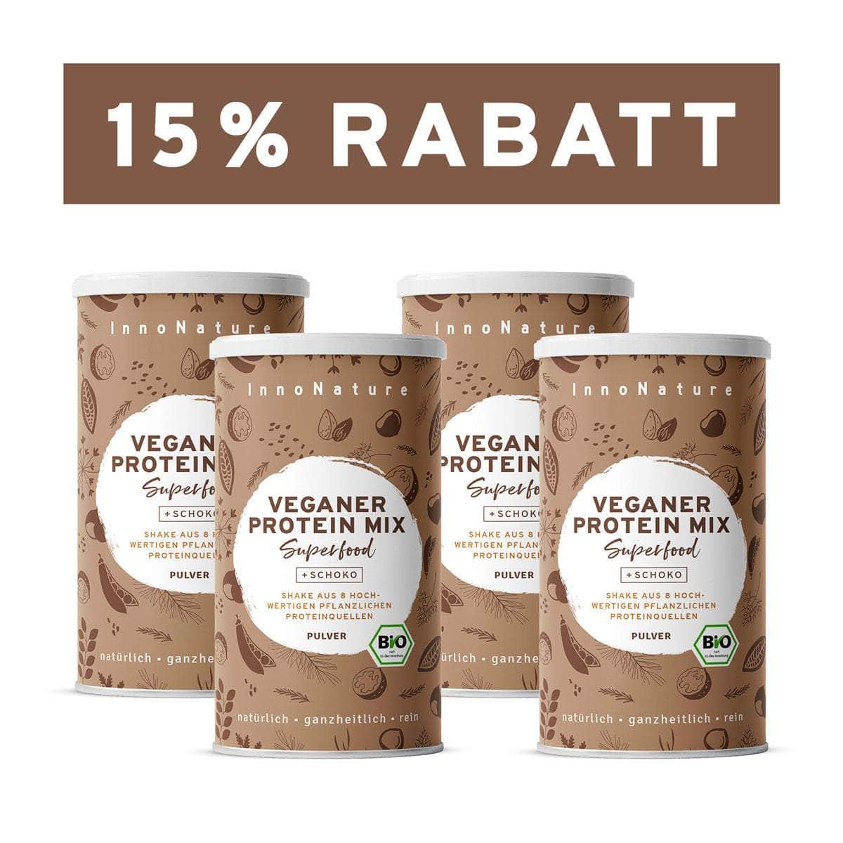 InnoNature Pulver 4x 450g (120 Portionen) Bio Veganer Protein Mix Schoko