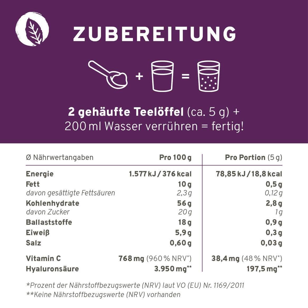 InnoNature Pulver Açaí Beauty: Antioxidantienshake mit Hyaluronsäure