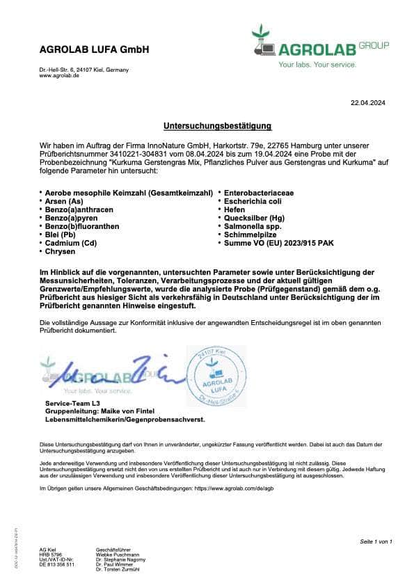 InnoNature Pulver Bio Kurkuma Gerstengras Mix Superfood