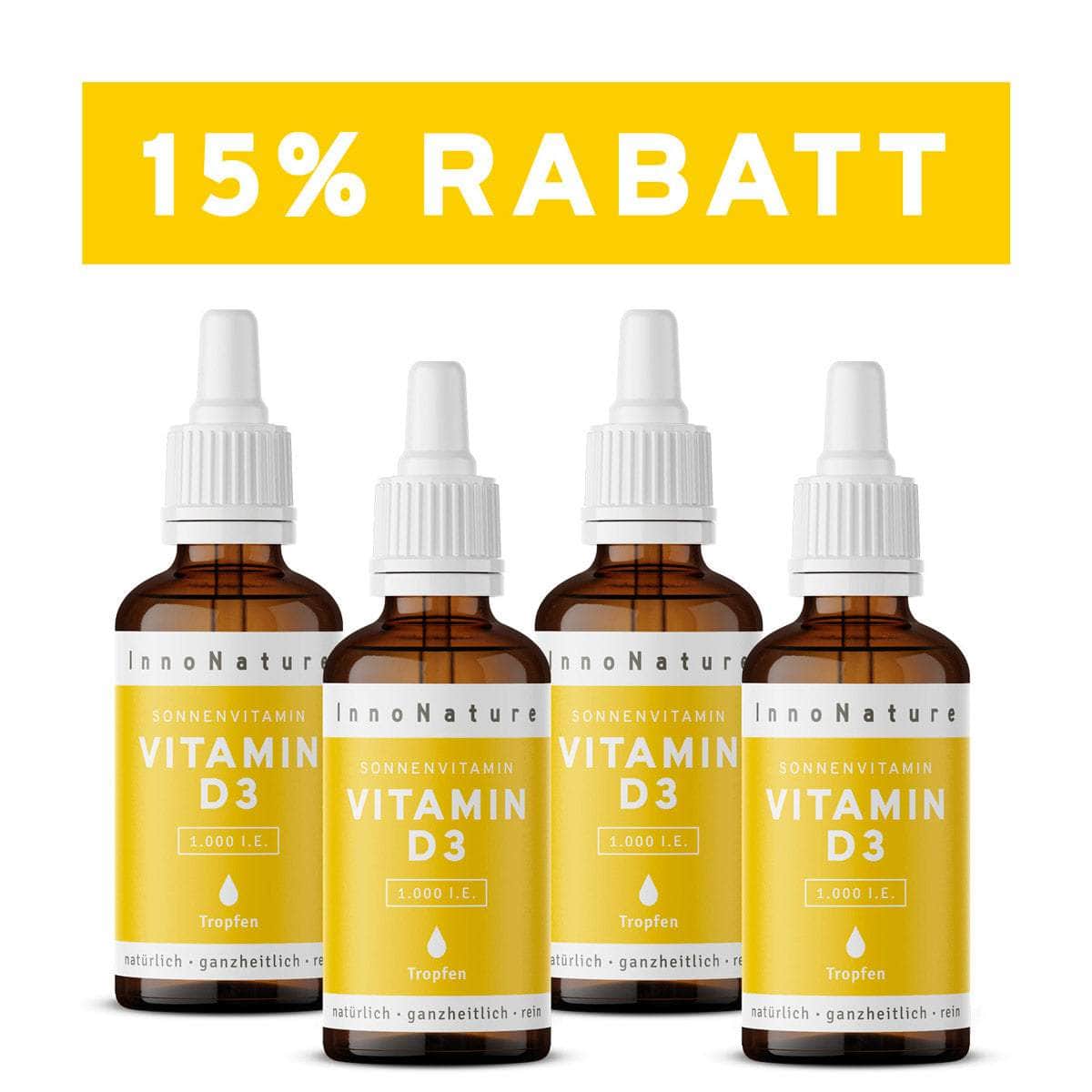 InnoNature Tropfen 4x50ml Sonnenvitamin: Vitamin D3 Tropfen